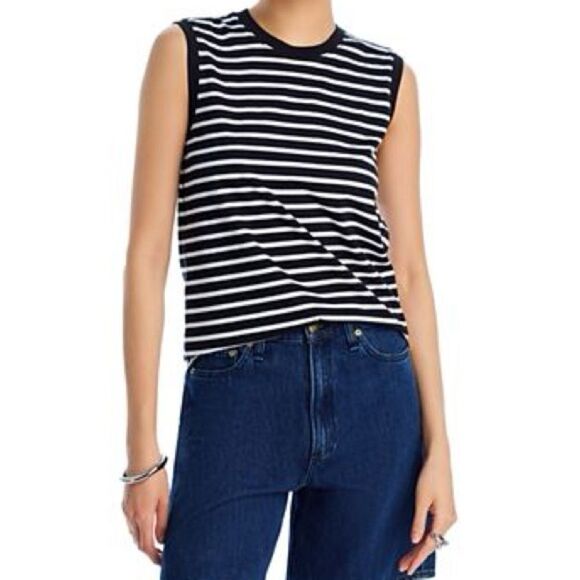 Ralph Lauren Black and White Sleeveless Crop Muscle Tee - Picture 1 of 4